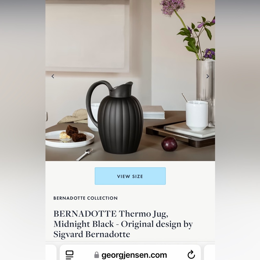George Jensen BERNADOTTE Thermo Jug, Midnight Black New